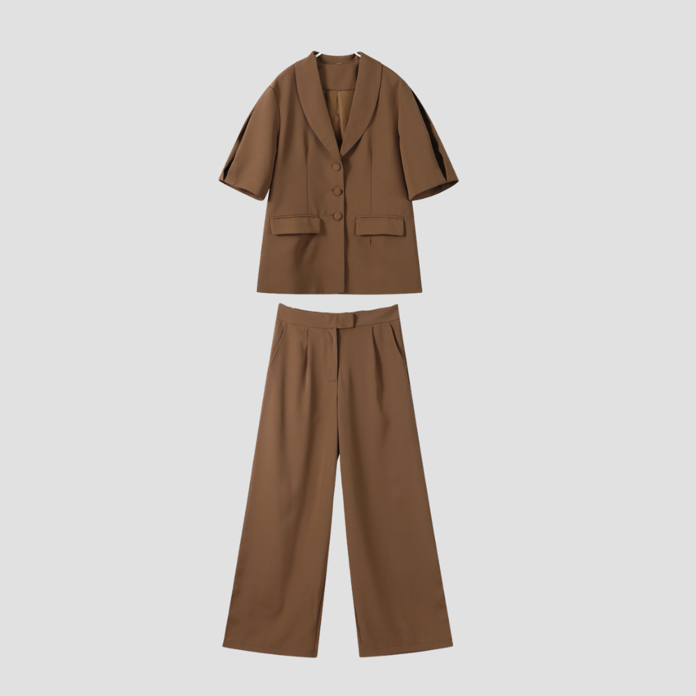 Badhie | Women's Structured Short-Sleeve Blazer & Wide-Leg Trousers Set
