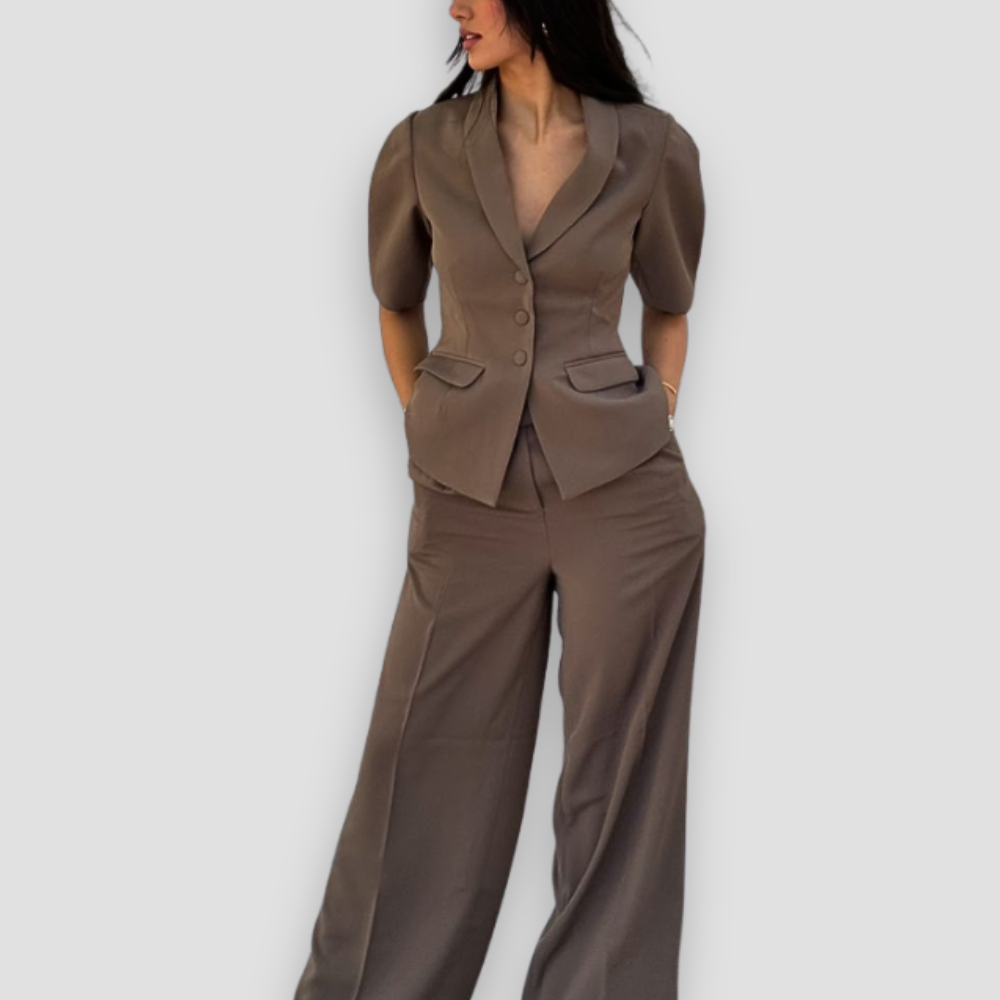 Badhie | Women's Structured Short-Sleeve Blazer & Wide-Leg Trousers Set