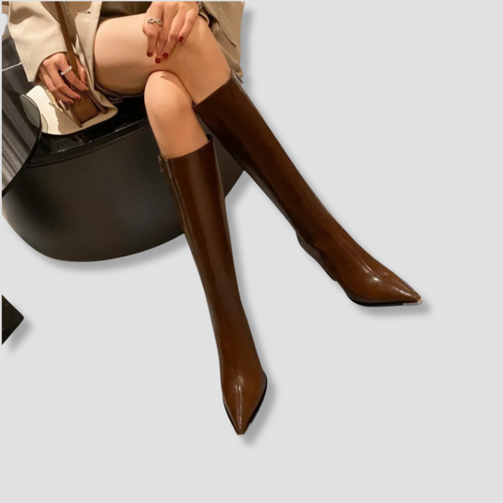 Badhie | Women’s Winter Leather Knee-High Boots Pointed Toe