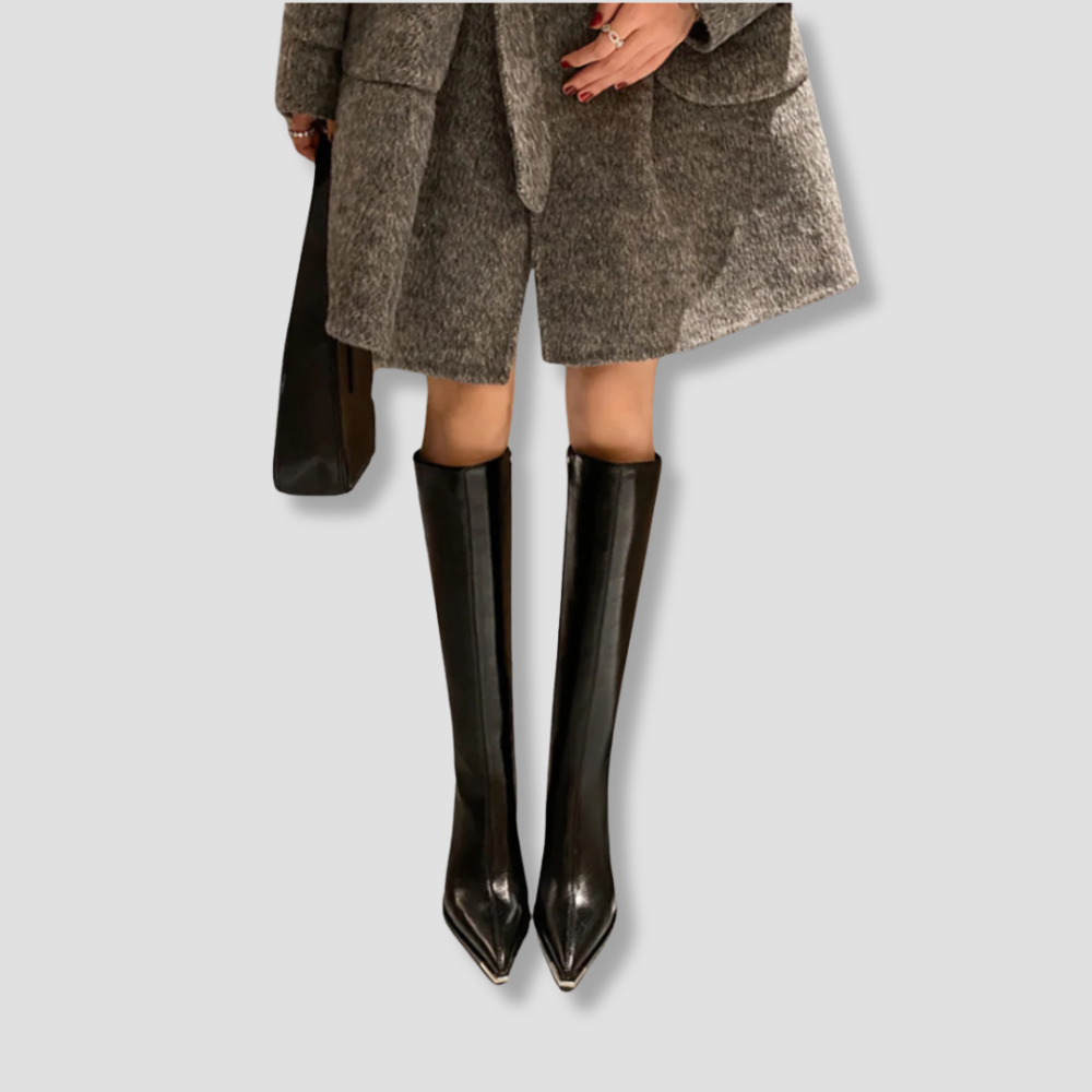 Badhie | Women’s Winter Leather Knee-High Boots Pointed Toe
