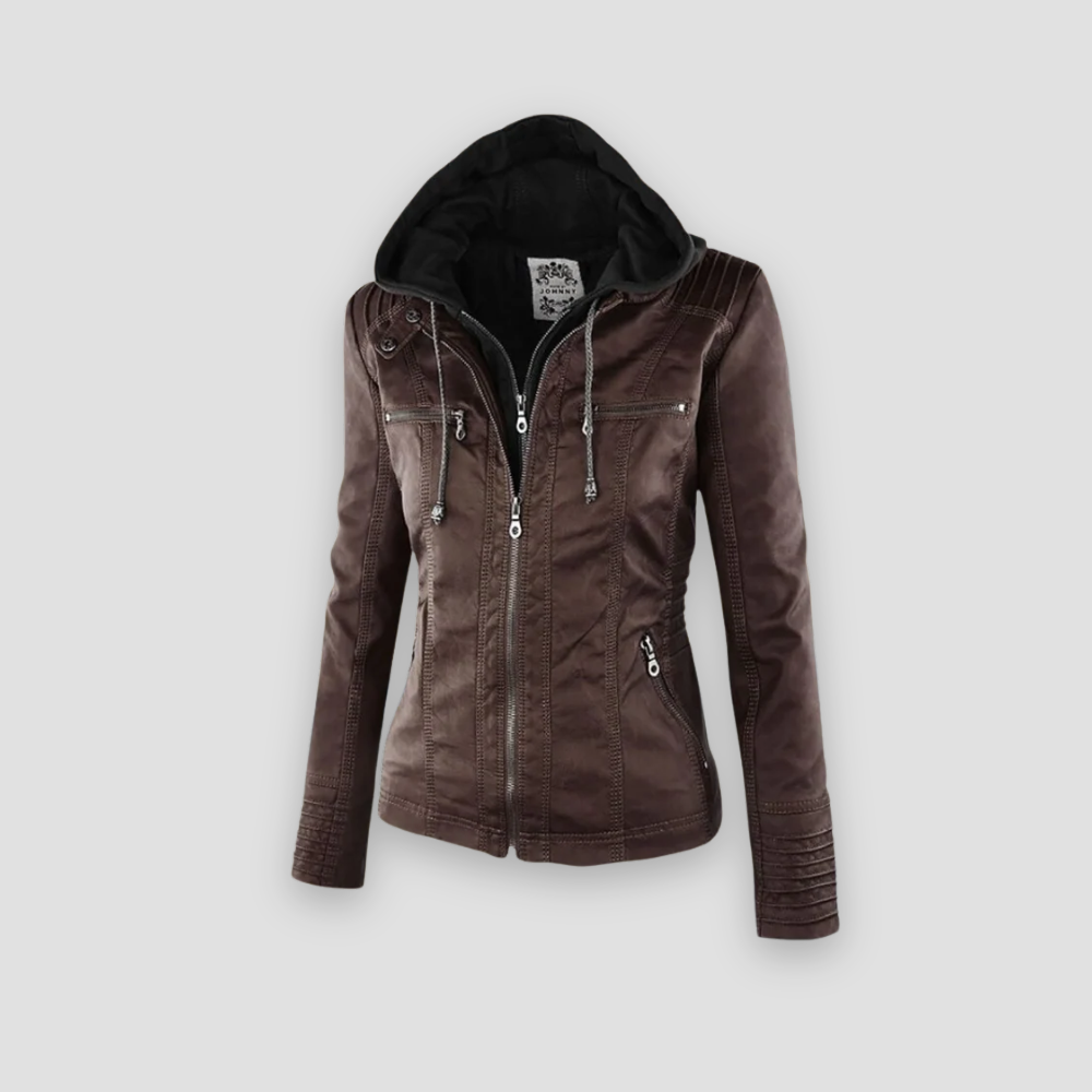Badhie | Women’s Leather Moto Jacket with Removable Hood