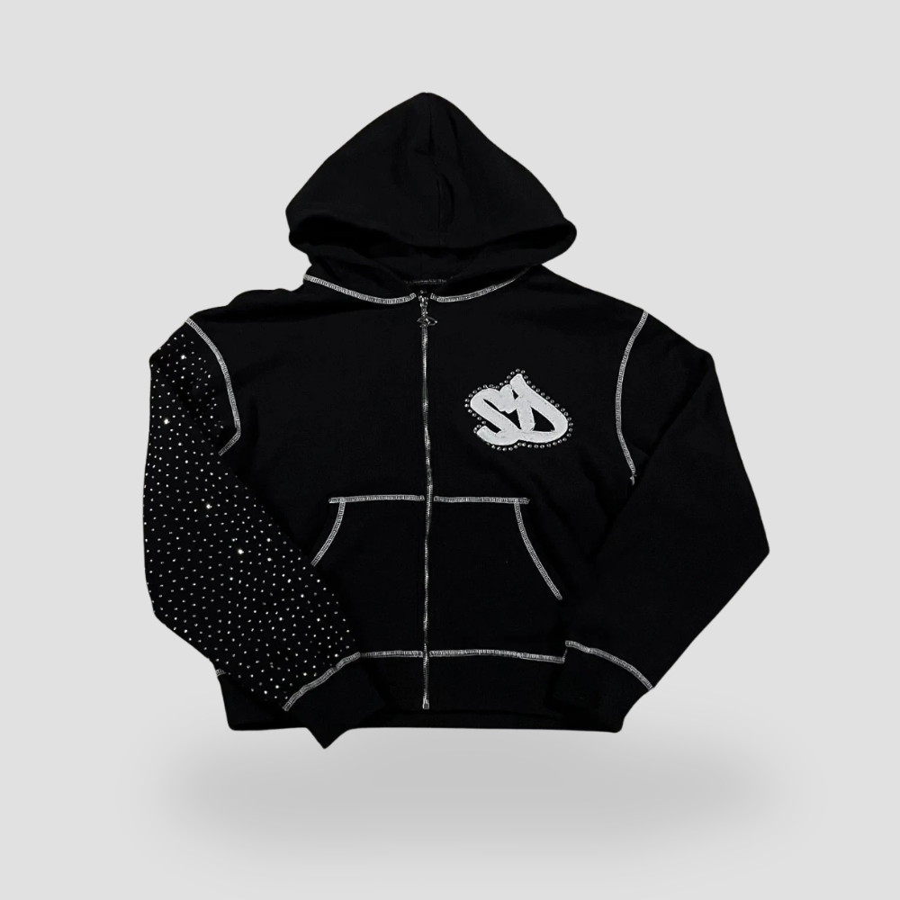 Badhie | Women’s Oversized Rhinestone Zip Hoodie