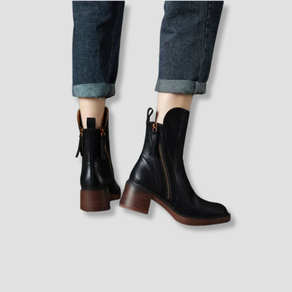 Badhie | Women’s Classic Zip-Up Block Heel Ankle Boots