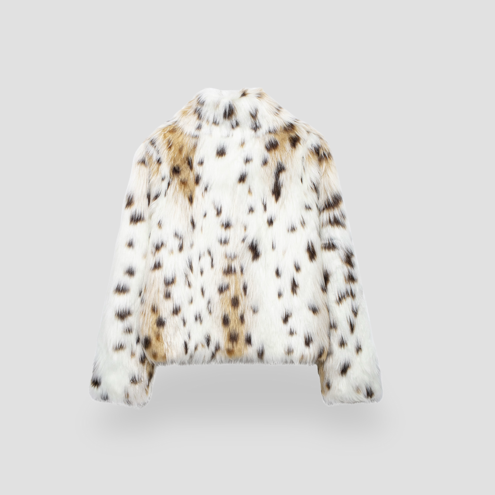 Badhie | Women's Cream Faux Fur Leopard Casual Jacket