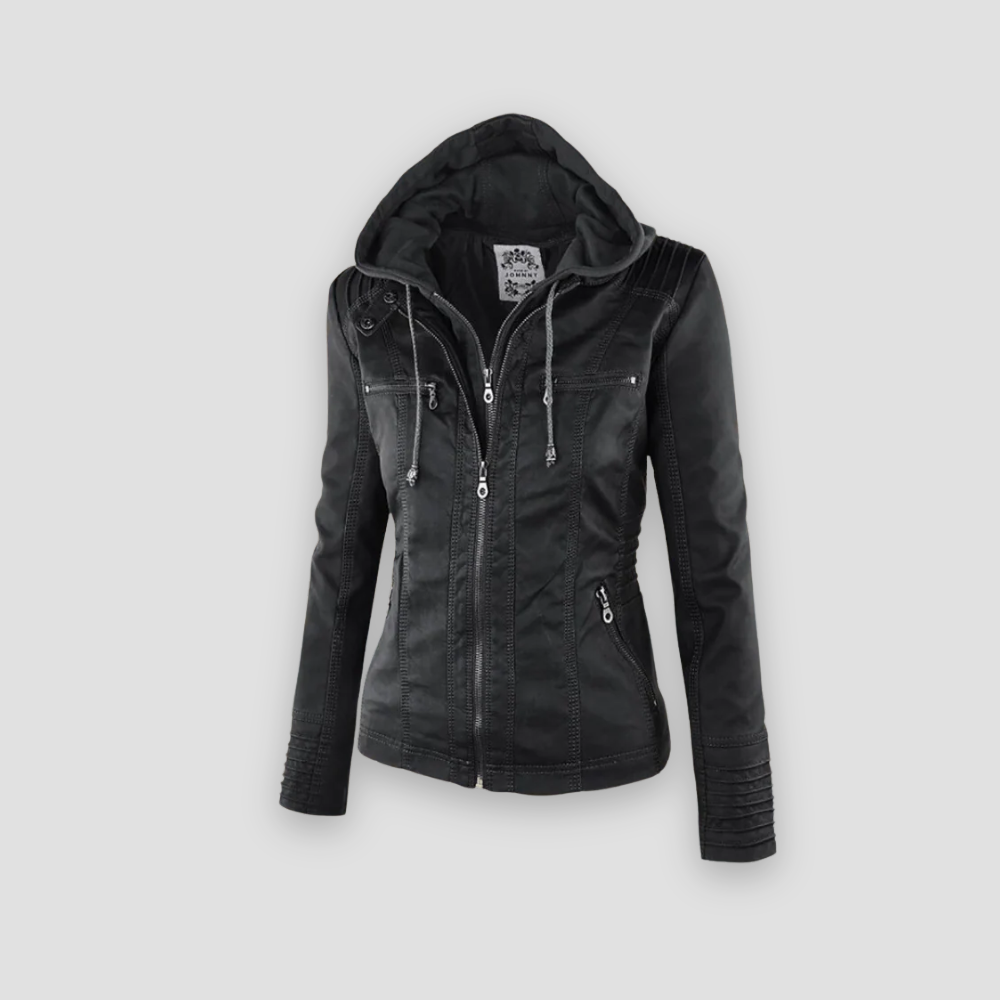 Badhie | Women’s Leather Moto Jacket with Removable Hood