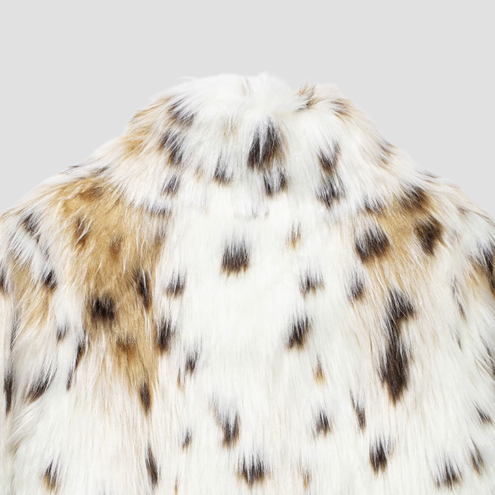 Badhie | Women's Cream Faux Fur Leopard Casual Jacket