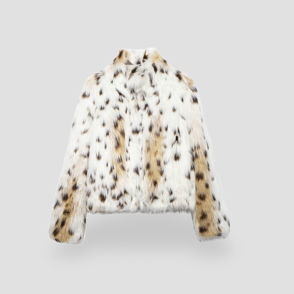Badhie | Women's Cream Faux Fur Leopard Casual Jacket