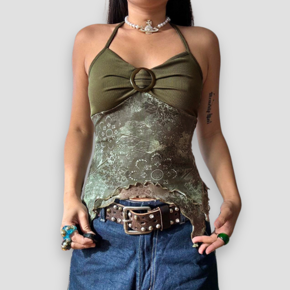 Badhie | Women's Vintage Lace Patchwork Halter Top