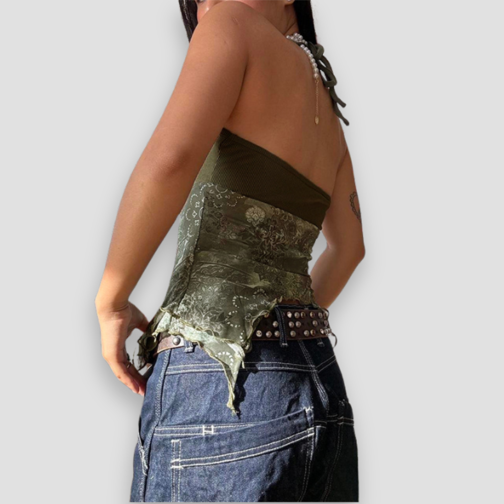 Badhie | Women's Vintage Lace Patchwork Halter Top