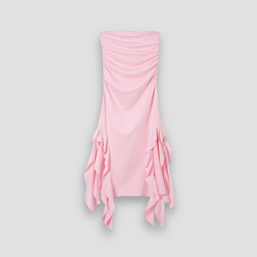 Badhie | Women’s Strapless Ruffle Trim High Slit Dress