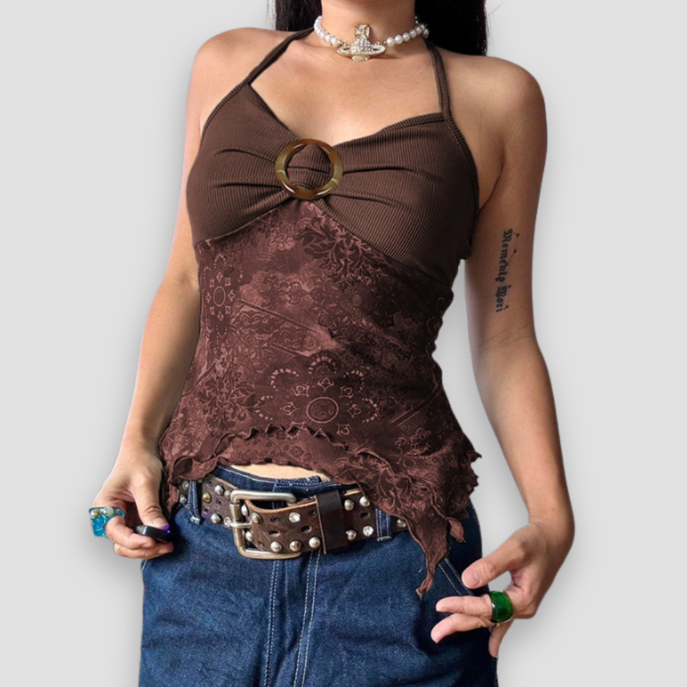 Badhie | Women's Vintage Lace Patchwork Halter Top