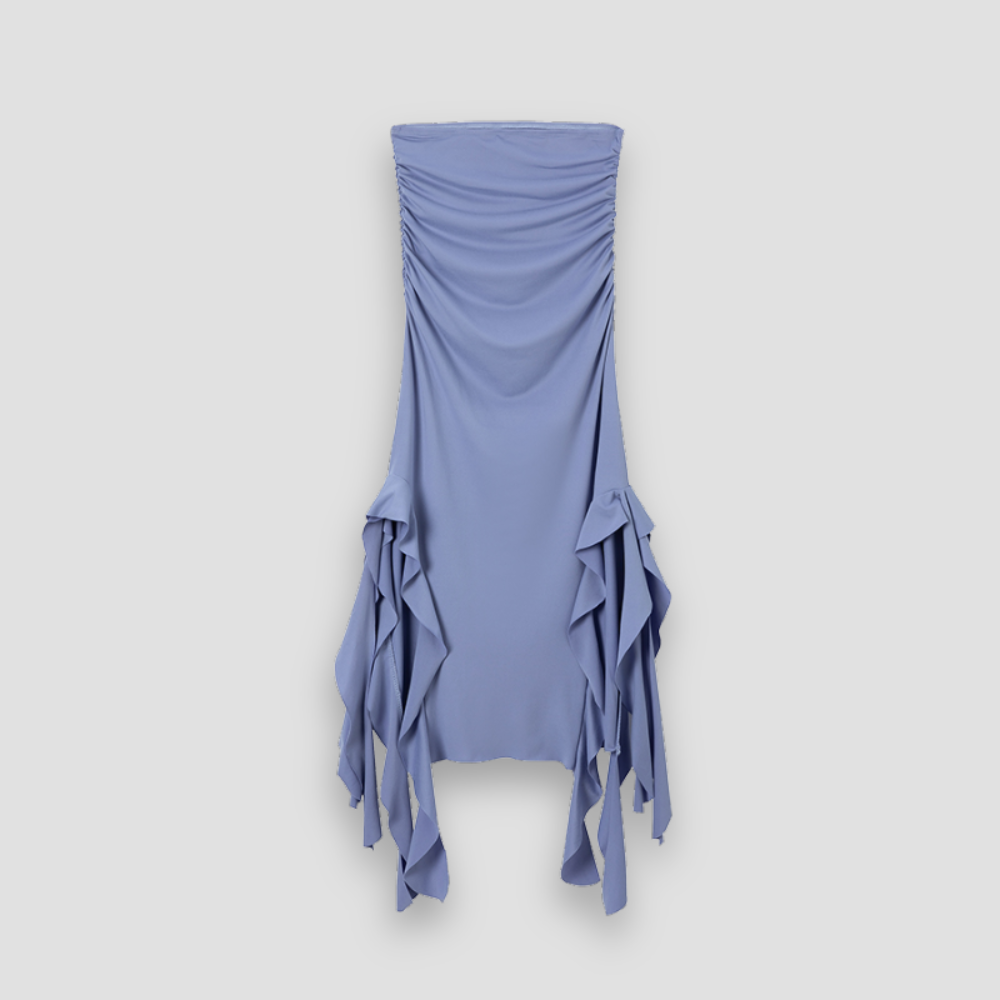Badhie | Women’s Strapless Ruffle Trim High Slit Dress