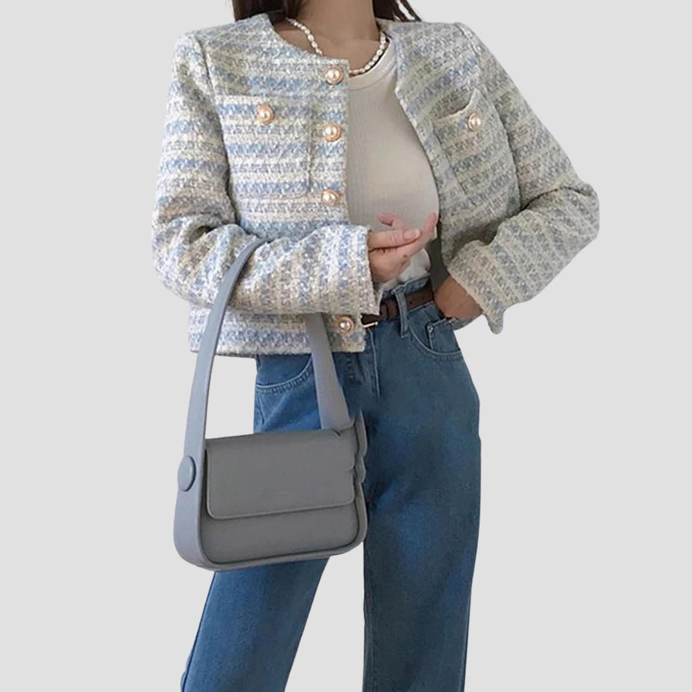 Badhie | Women’s Cropped Tweed Pearl Button Cardigan Jacket