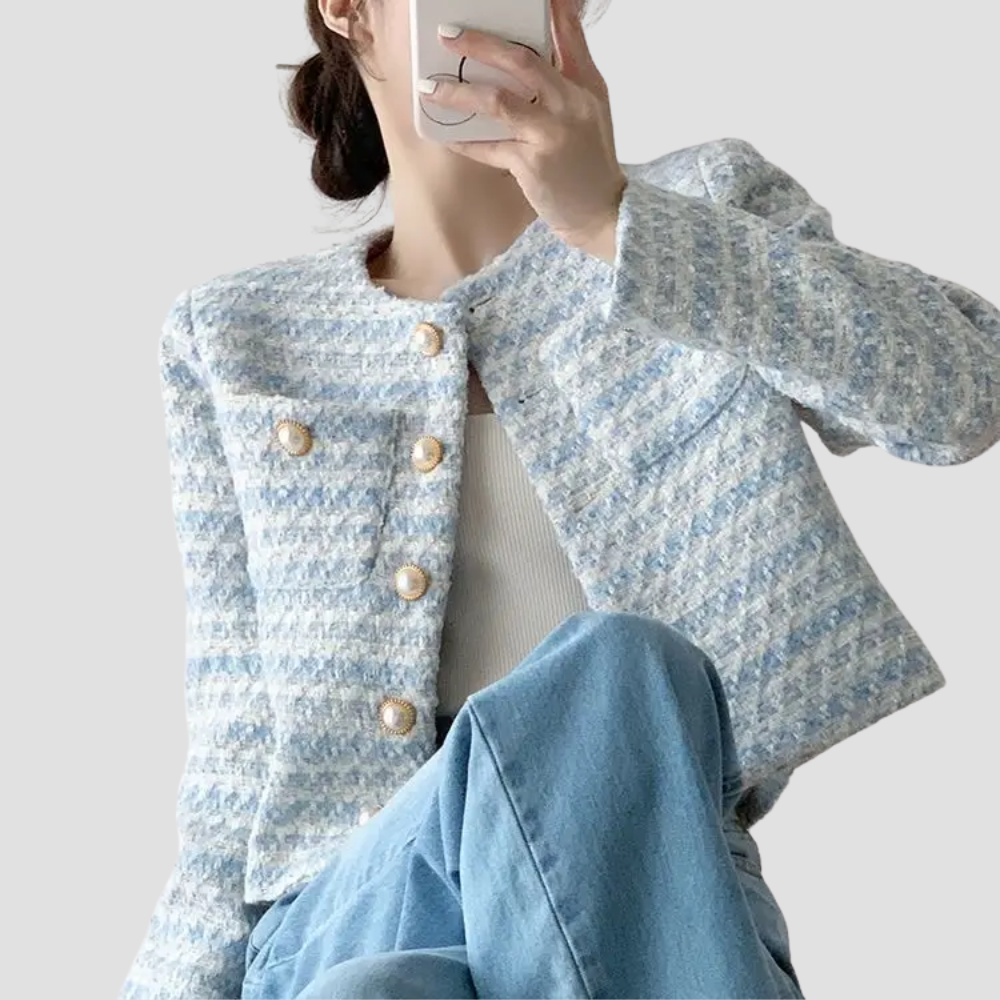 Badhie | Women’s Cropped Tweed Pearl Button Cardigan Jacket