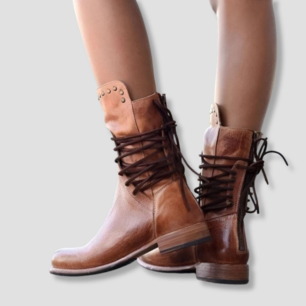 Badhie | Women’s Vintage Studded Lace-Up Combat Boots
