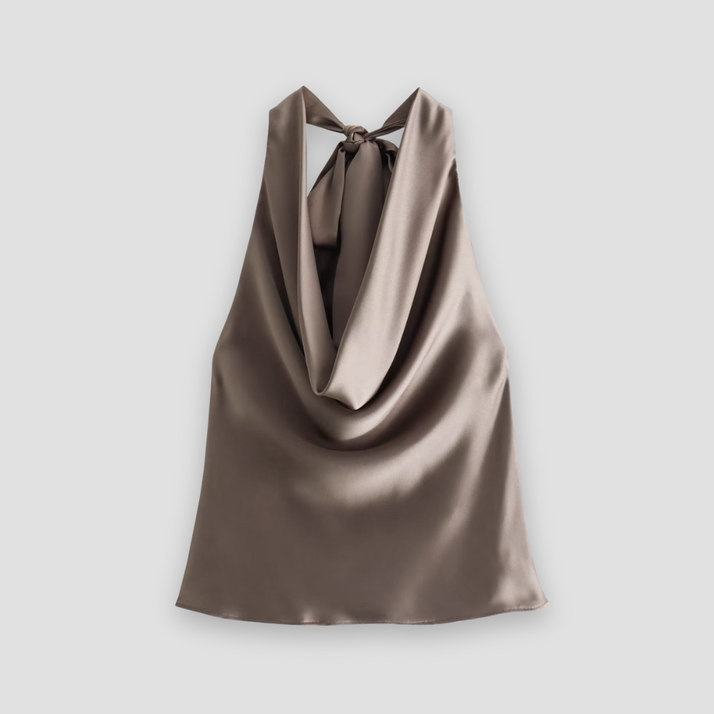 Badhie | Women's Satin Backless Cowl Neck Halter Top