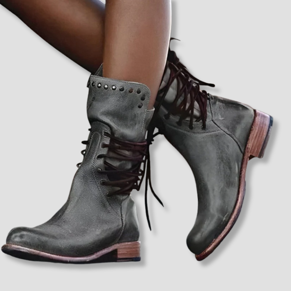 Badhie | Women’s Vintage Studded Lace-Up Combat Boots