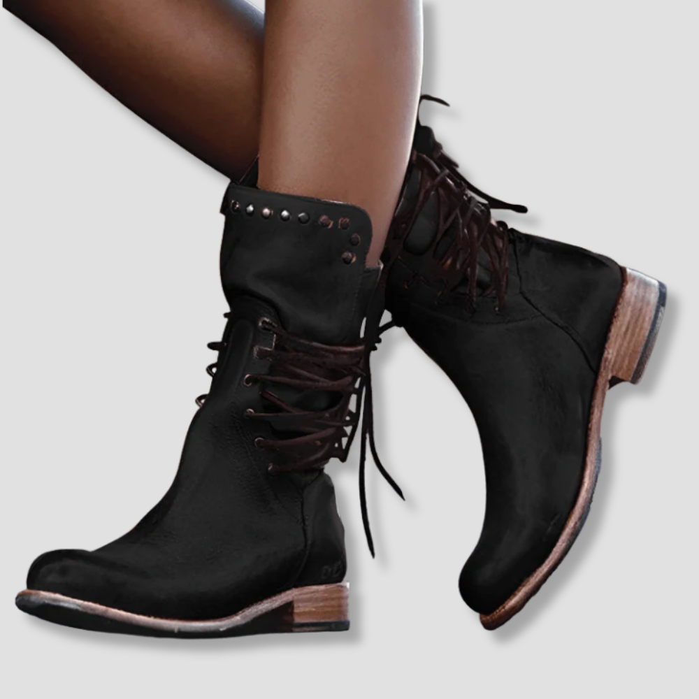 Badhie | Women’s Vintage Studded Lace-Up Combat Boots