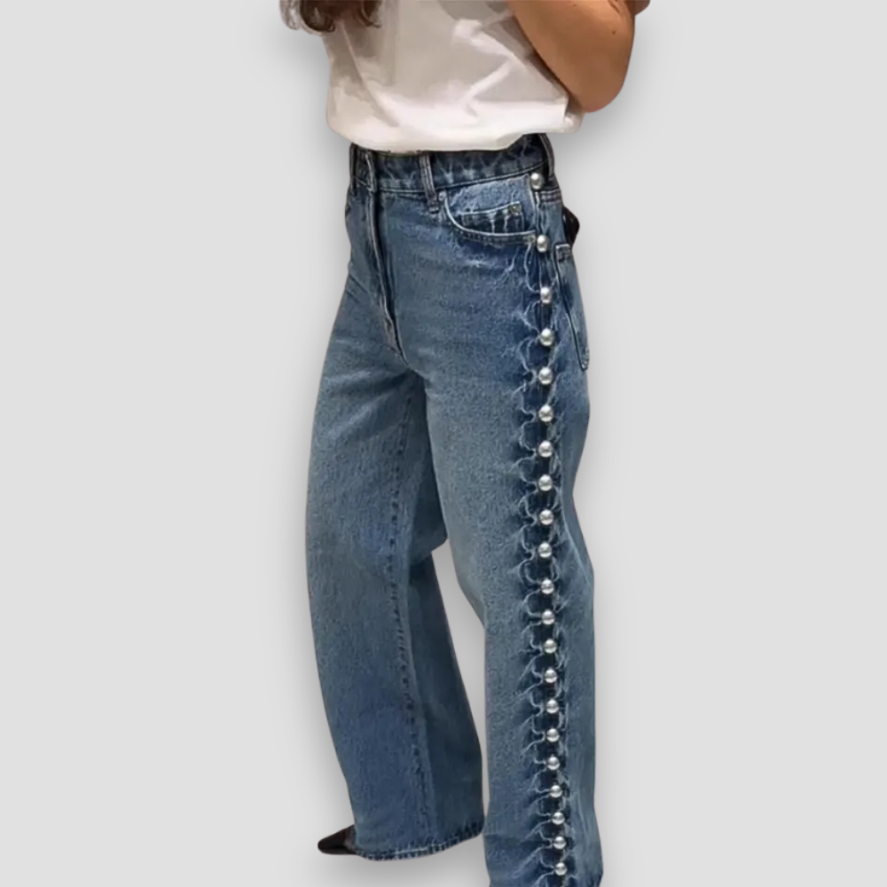 Badhie | Women's Pearl-Studded Denim Pants