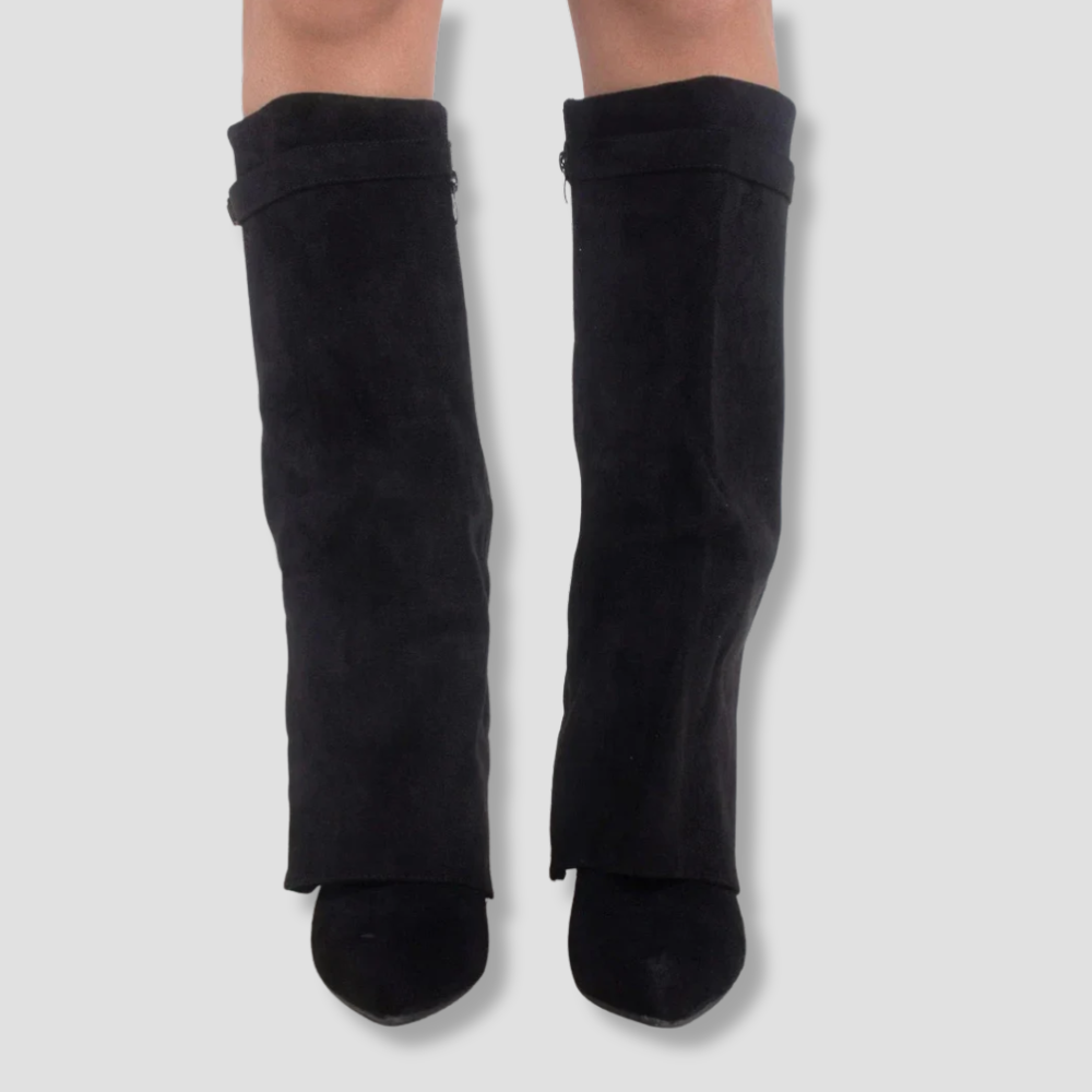 Badhie | Women’s Knee-High Boots Wide-Leg Overlap Block Heel