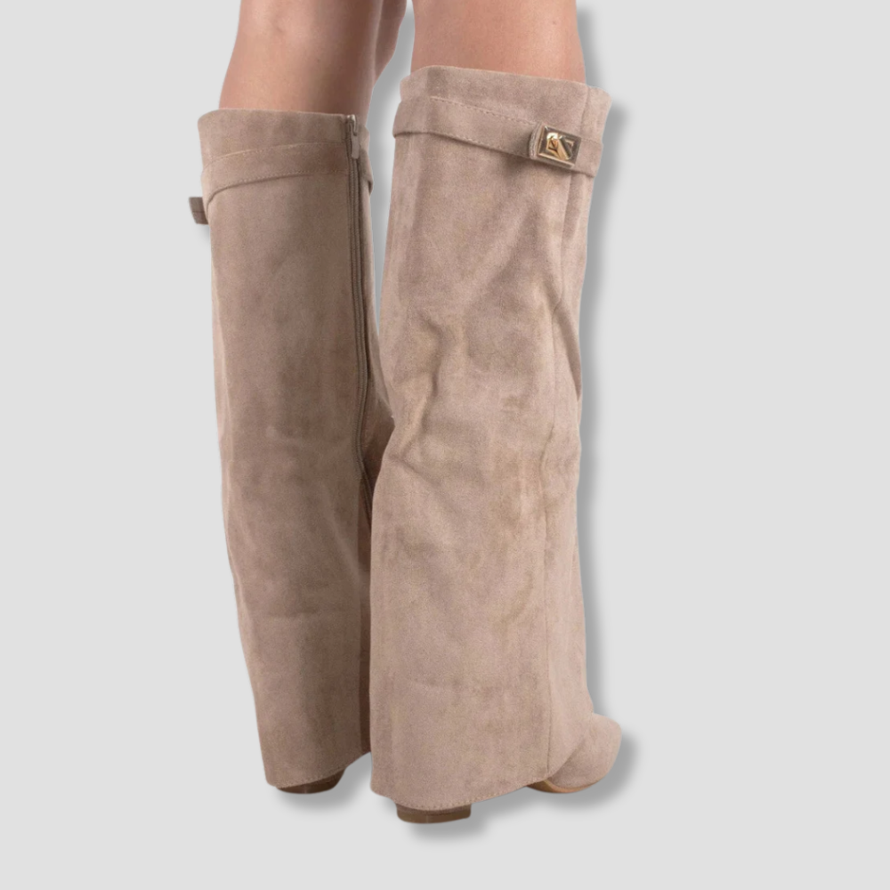 Badhie | Women’s Knee-High Boots Wide-Leg Overlap Block Heel