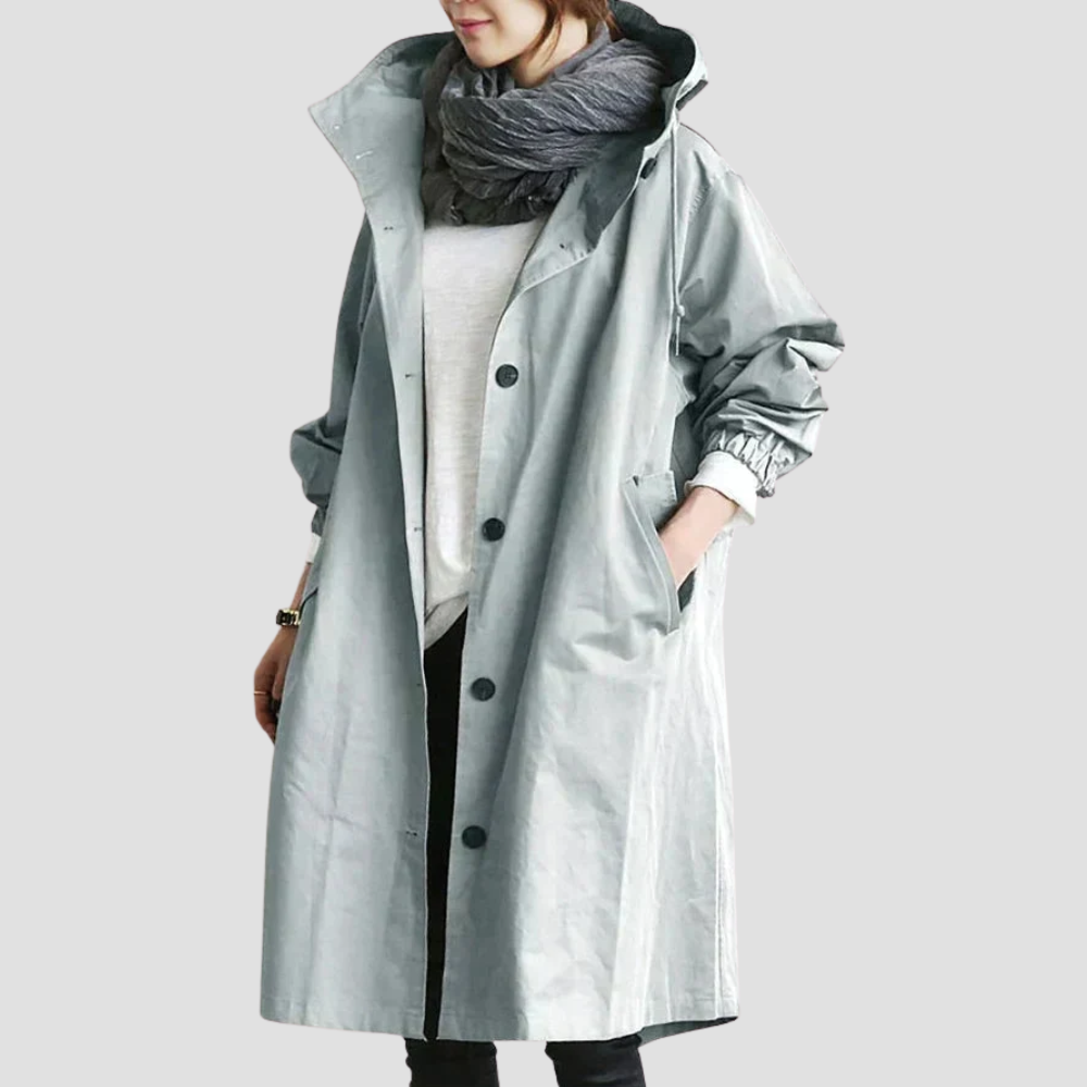 Badhie | Women's Oversized Rain Jacket with Hood Button Front and Pockets
