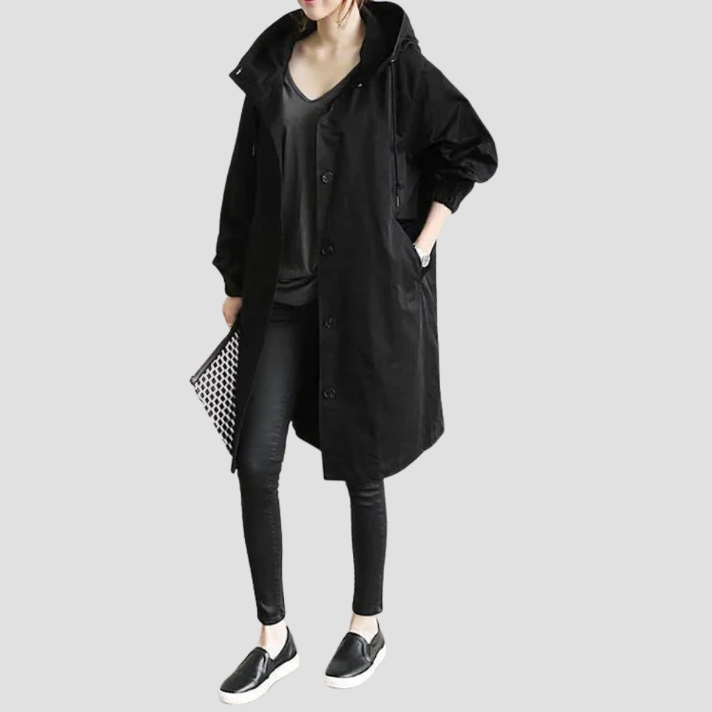 Badhie | Women's Oversized Rain Jacket with Hood Button Front and Pockets