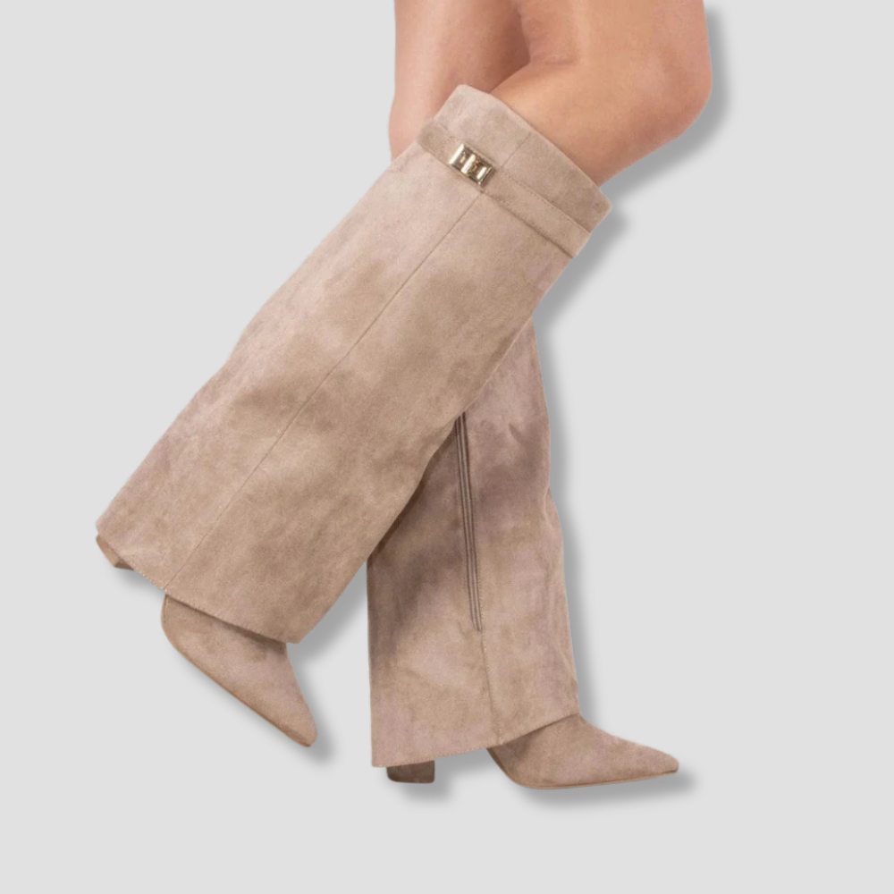 Badhie | Women’s Knee-High Boots Wide-Leg Overlap Block Heel