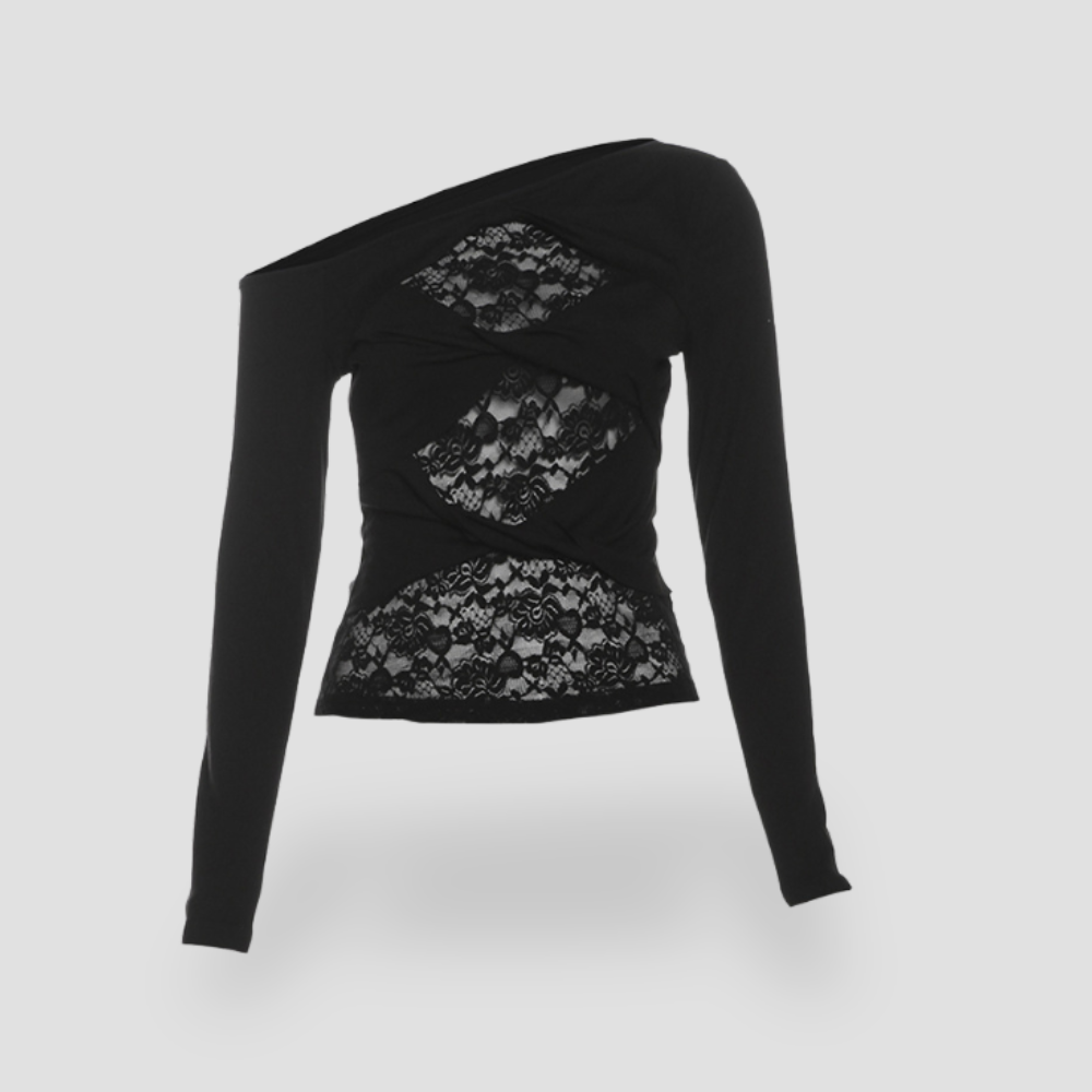 Badhie | Women’s Off-Shoulder Lace Panel Long Sleeve Top