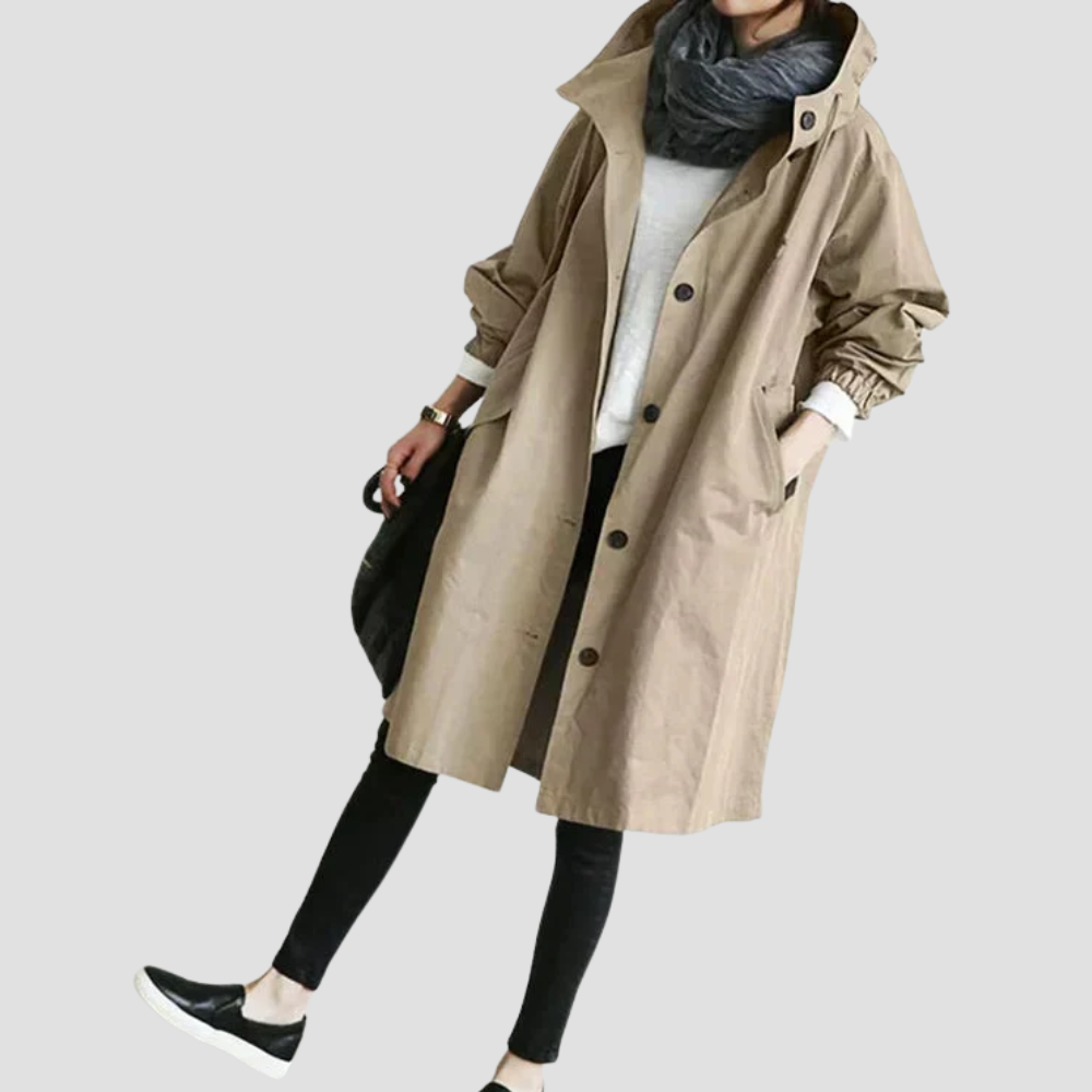 Badhie | Women's Oversized Rain Jacket with Hood Button Front and Pockets