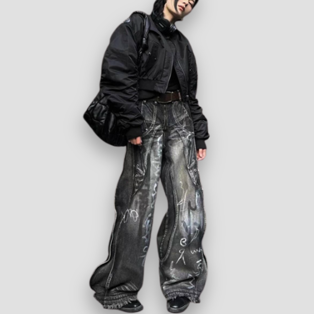Badhie | Women's Graffiti Wash Wide-Leg Jeans