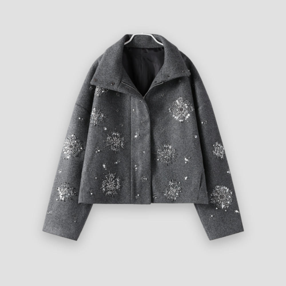 Badhie | Women’s Embellished Wool Blend Glitter Cropped Coat