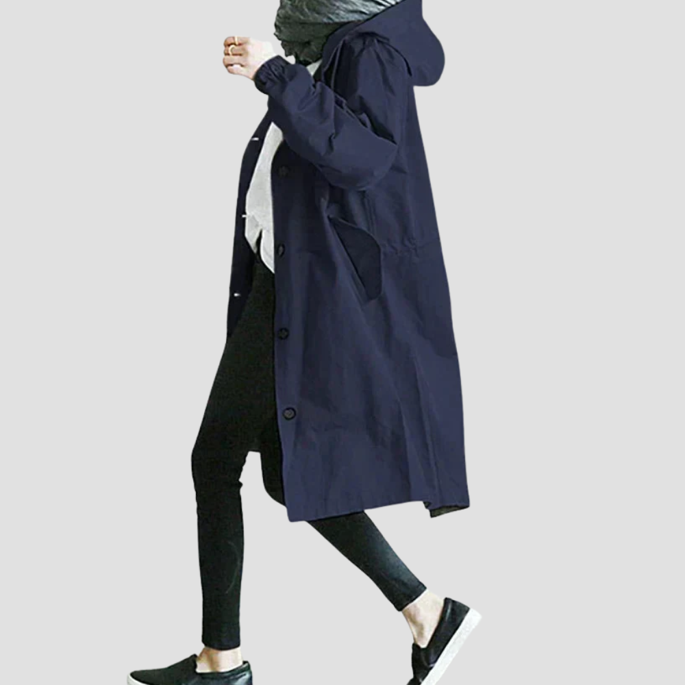 Badhie | Women's Oversized Rain Jacket with Hood Button Front and Pockets