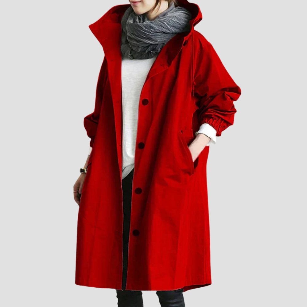 Badhie | Women's Oversized Rain Jacket with Hood Button Front and Pockets