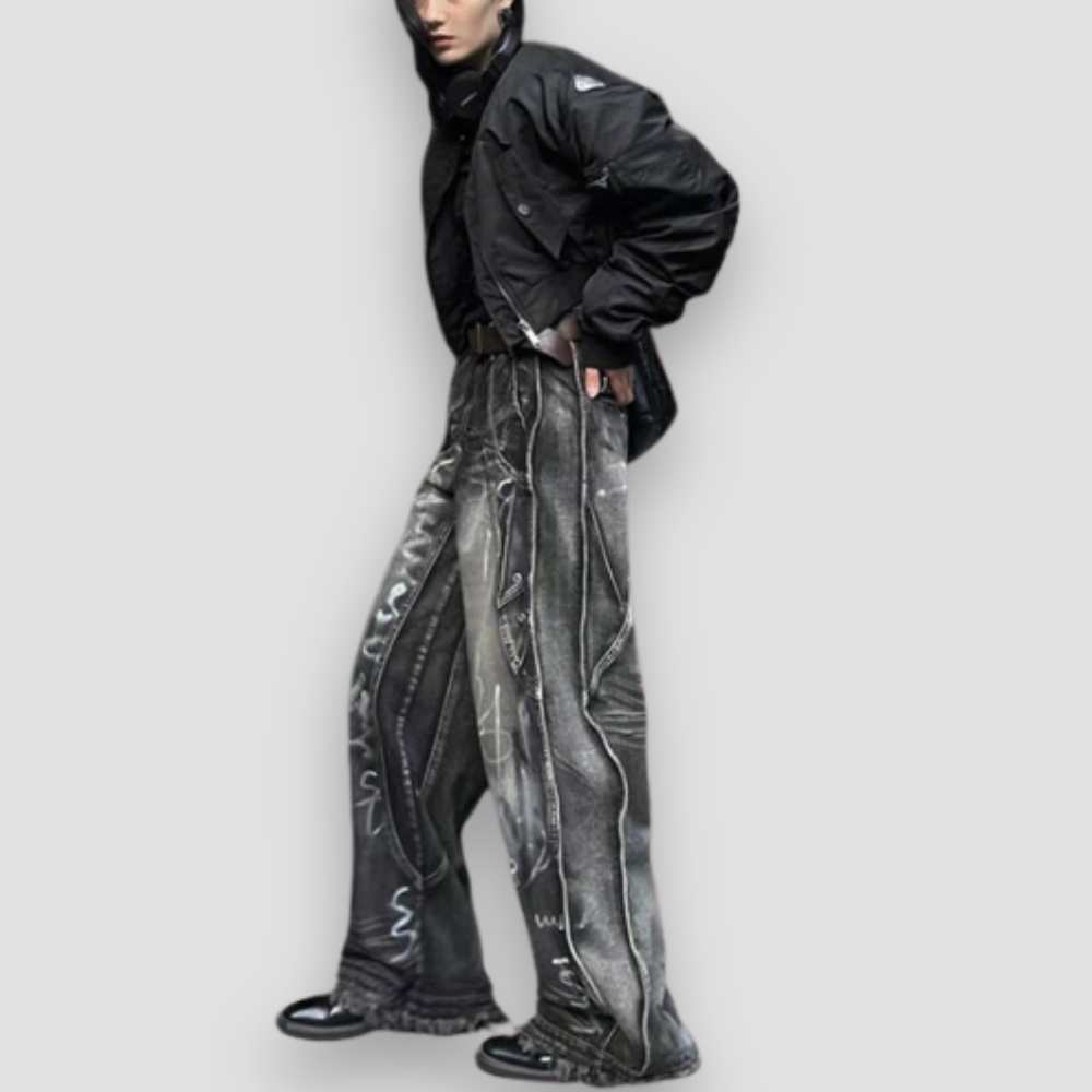 Badhie | Women's Graffiti Wash Wide-Leg Jeans