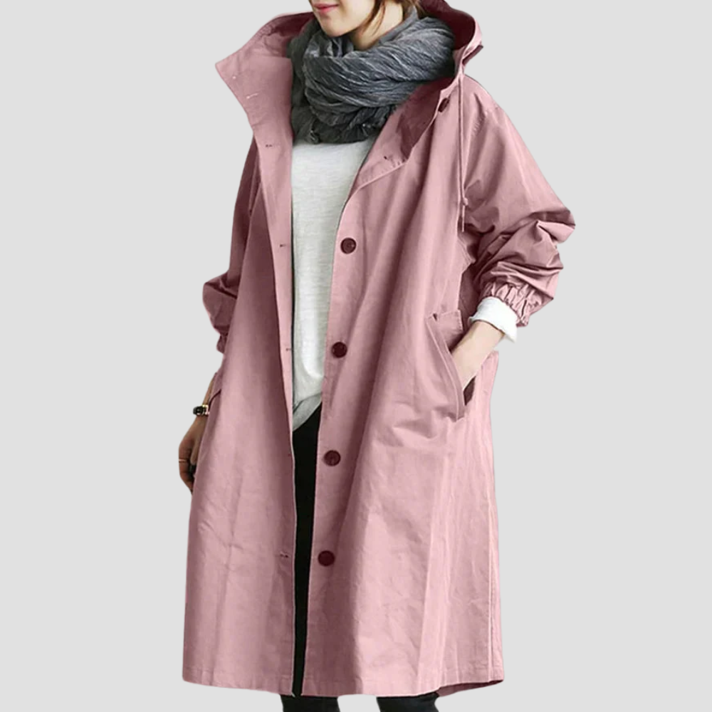 Badhie | Women's Oversized Rain Jacket with Hood Button Front and Pockets