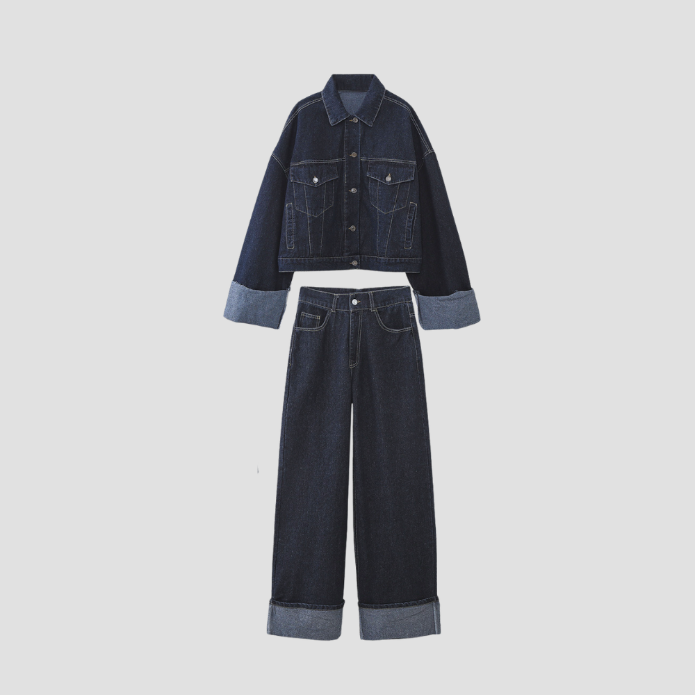 Badhie | Women's Vintage Denim Jacket Pants Set